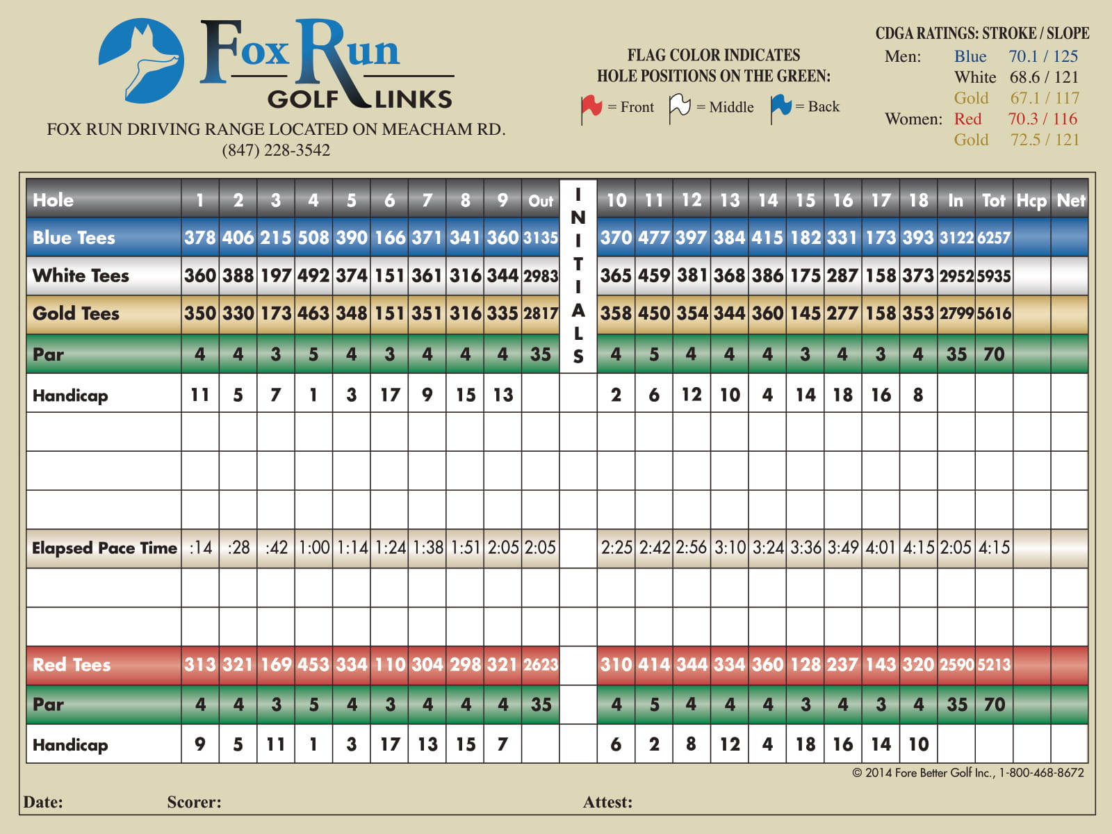 Scorecard Fox Run Golf Links